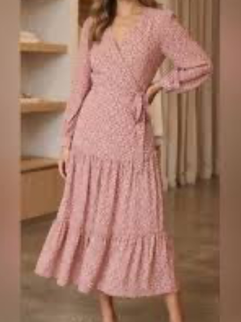 Lapis & Lillies Pink Floral Wrap Midi Dress